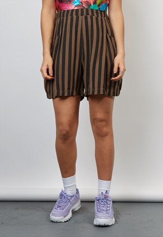 VINTAGE 80'S TOY GIRL BROWN VERTICAL STRIPE SHORTS