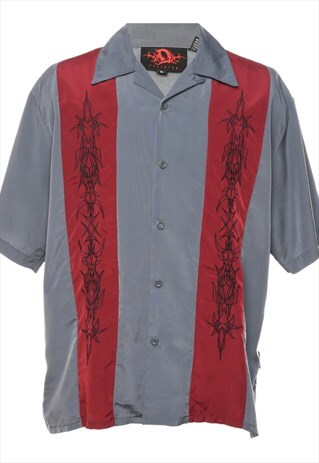 Vintage Grey & Maroon Short Sleeved 1990s Shirt - L