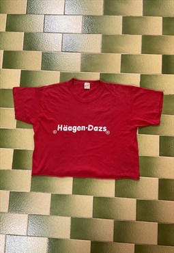 Vintage 70s Haagen Dazs Strawberry Ice Cream Cropped Top Tee