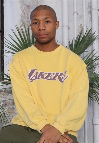 Vintage Other Print Logo LA Lakers NBA Sweatshirt Yellow | Archive