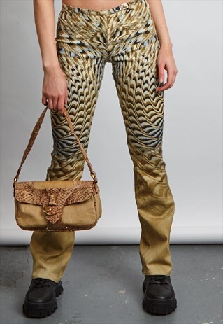 VINTAGE 90'S FEATHER PRINT FLARED JEANS