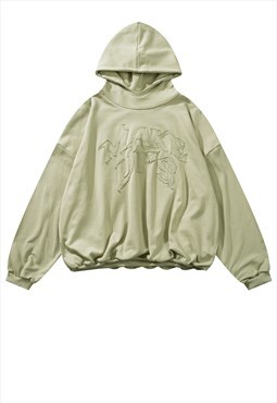 Raised neck hoodie reworked patch pullover grunge top green