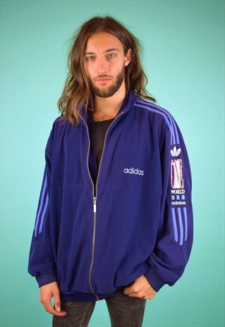 VINTAGE 80'S ADIDAS 'ONE WORLD' VELOUR TRACK JACKET