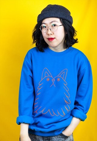 WOMENS GRUMPY CAT GRAPHIC SWEATSHIRT IN BLUE