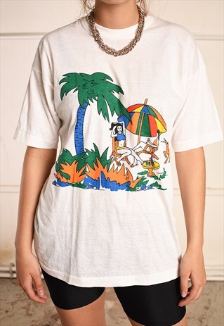 90'S RETRO HOLIDAY PRINT FESTIVAL T-SHIRT TEE TOP