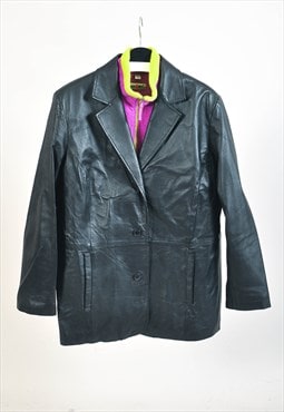 Vintage 90s real leather blazer jacket in black