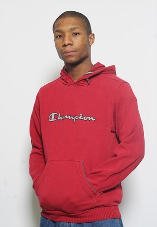 VINTAGE CHAMPION LOGO HOODIE RED