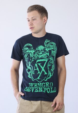 VINTAGE MENS AVENGED SEVENFOLD AX7 BIG LOGO T-SHIRT
