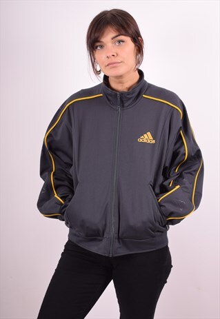ADIDAS WOMENS VINTAGE TRACKSUIT TOP JACKET LARGE GREY 90S