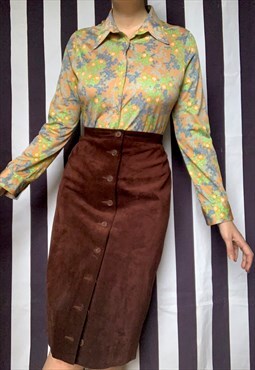 Vintage 70s multicoloured floral shirt, polyester, UK12/14
