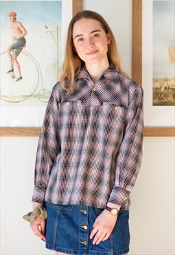 Purple and black checked long sleeve shirt