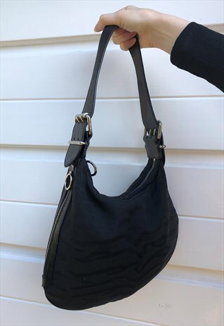 WOMENS VINTAGE FENDI HANDBAG BLACK ANIMAL PRINT OYSTER BAG