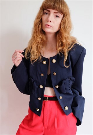 VINTAGE 80S MOSCHINO DARK BLUE BLAZER JACKET