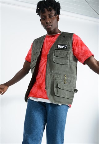 YIFY UTILITY VEST JACKET IN GREEN