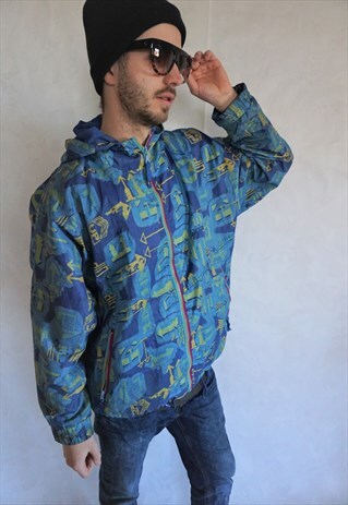 VINTAGE WINDBREAKER RAINCOAT SPORTS JACKET WITH HOOD PARKA