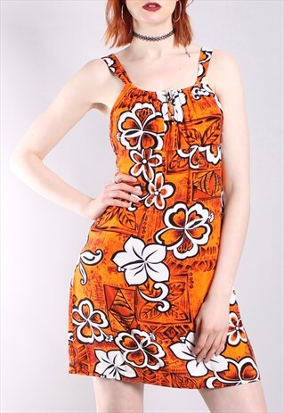 VINTAGE 90S ABSTRACT HAWAIIAN MINI BEACH DRESS