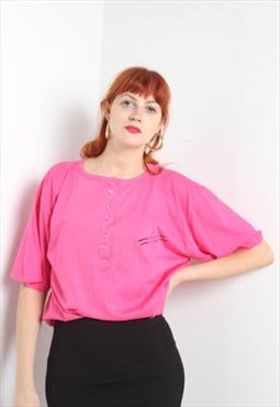 Vintage 80s 1/2 Button Oversize T-Shirt Pink