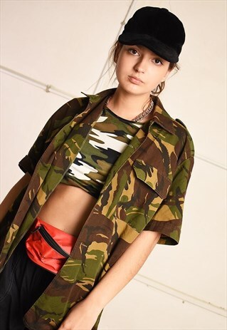 90'S RETRO CAMO MILITARY STYLE FESTIVAL SHIRT TOP