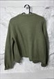 OLIVE GREEN KNIT TEXTURED CARDIGAN / SWEATER - M