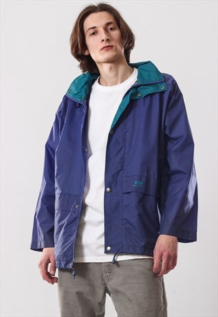 VINTAGE MENS HELLY HANSEN LOGO WINDBREAKER WATERPROOF JACKET