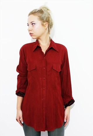 VINTAGE VELVET VELOUR PEACHSKIN BURGUNDY SHIRT