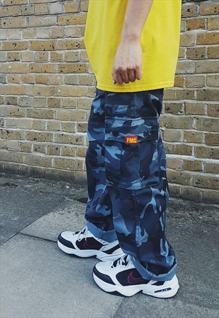 BAGGY CARGO TROUSERS CAMO BLUE