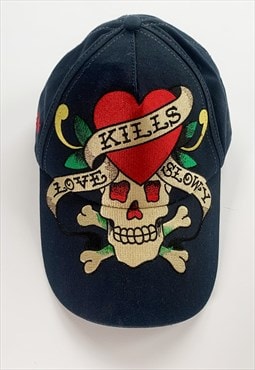 Vintage Y2K Love Kills Slowly Skull Hat.