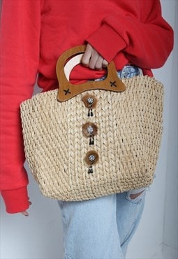 Vintage Y2K Straw Hand Bag Beige