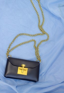 Black Micro Bag with Matte Gold Chain and Buckle