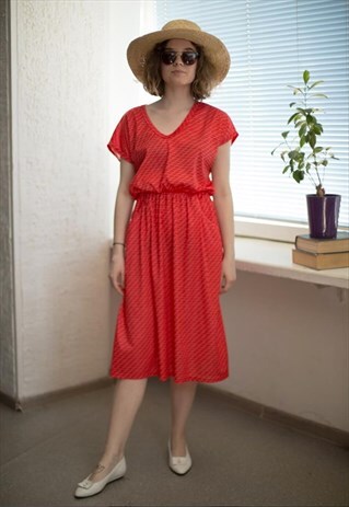 VINTAGE 80'S MIDI RED GLITTER STRIPED DRESS
