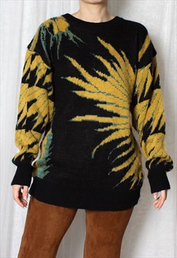 Vintage Sweater Jumper Black Yellow T300 Size L