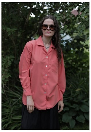 VINTAGE 80'S CORAL COLOR LONG SLEEVE SHIRT