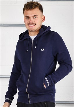Vintage Fred Perry Hoodie in Navy Zip Up Lounge Jumper Small