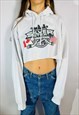 VINTAGE SIZE L USA V CANADA CROP HOODIE IN WHITE