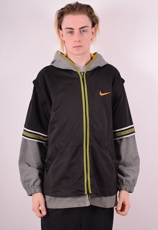 NIKE MENS VINTAGE HOODIE JACKET MEDIUM BLACK 90S