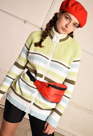 Y2K RETRO STRIPED KNIT TEEN CARDIGAN