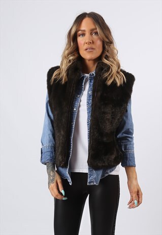FAUX FUR GILET WAISTCOAT JACKET PLAIN UK 12 (E8CO)