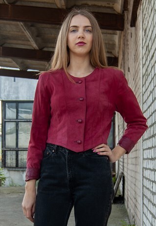 VINTAGE RETRO BURGUNDY RED SUEDE CROP JACKET