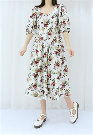 80S VINTAGE MULTICOLOURED FLORAL DRESS (SIZE L)