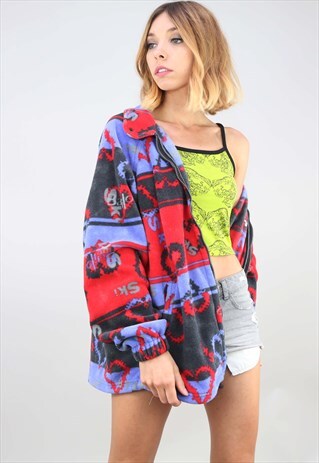 VINTAGE OVERSIZED ZIP UP PATTERNED FESTIVAL FLEECE