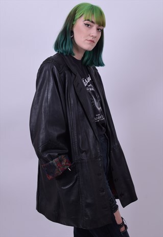 VINTAGE 80'S BLACK SOFT LEATHER JACKET COAT SIZE LARGE
