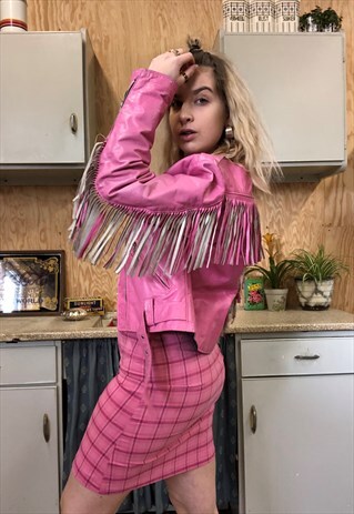 VINTAGE 80S PINK LEATHER WESTERN JACKET