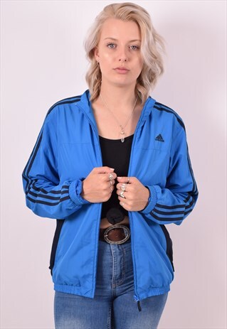 ADIDAS WOMENS VINTAGE TRACKSUIT TOP JACKET MEDIUM BLUE 90S