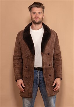 Vintage 70's Men Shearling Coat in Brown