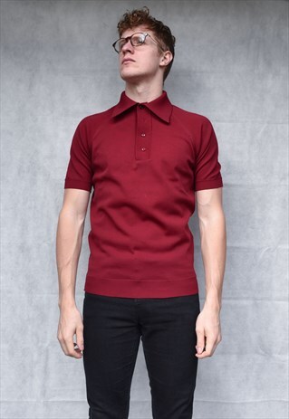 VINTAGE MUSCLE FIT KNITTED POLO SHIRT BURGUNDY SIZE M