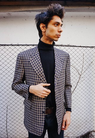 VINTAGE PLAID LINEN BLAZER JACKET