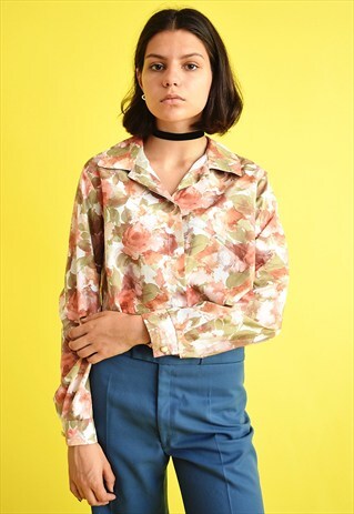 80'S BOHO FESTIVAL ABSTRACT FLORAL PRINT CROP TOP SHIRT