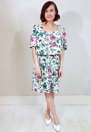 VINTAGE 90'S PINK AND GREEN BOLD FLORAL PRINT PLAYSUIT