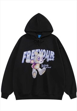 Cartoon hoodie mouse print pullover retro top in black
