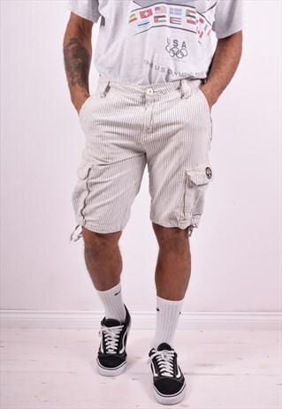 NAPAPIJRI MENS VINTAGE CARGO SHORTS W36 WHITE STRIPE 90'S